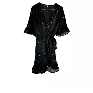 Storia Women's Black Stars Pattern Wraparound Dress